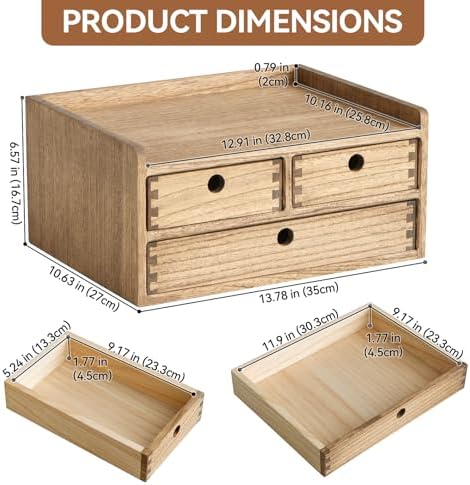 KIRIGEN Wooden Desk Organizer with 3 Drawers and Top Shelf Brown DT2D3C-DBR - Image 2