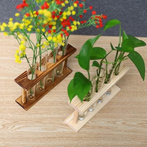 Test Glass Planter Propagation Stand Holder Vase Set with Minimalist Wood Frame and Clear Tubes Suitable for Room Bedroom, Wood - Image 2