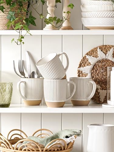 LE TAUCI Coffee Mugs Set of 6, Ceramic Mug Set 16 oz, Embossment Cups for Latte, Hot Tea, Cappuccino, Mocha, Cocoa,Suit For Housewarming Wedding- 3.8 inch, Arctic White - Image 6