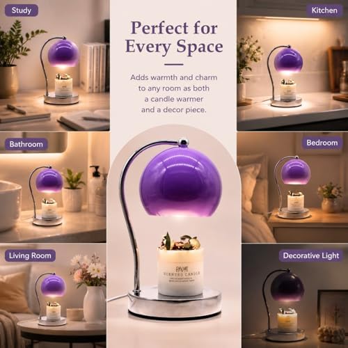 Wide Base Candle Warmer Lamp, Timer & Dimmer (Purple) - Image 5