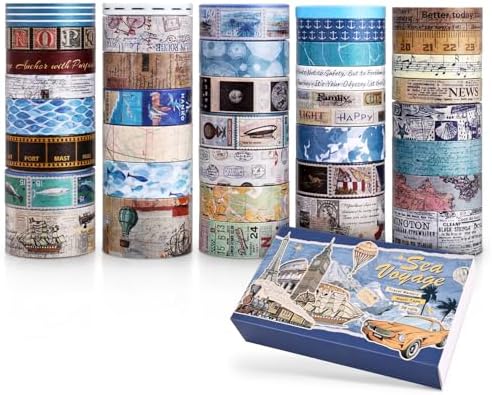 38 Rolls Vintage Washi Tape Set, Vintage Travel Stamp Map Scenery Art Letter Writable Decorative Tapes for Scrapbooking , Junk Journal Supplies, Bullet Journaling 5-25mm Wide 9.84ft long/Roll - Image 2