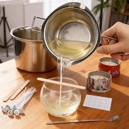Blingfun Double Boiler Pot Set, Stainless Steel Melting Pot with Candle Wicks, Stickers,Wick Holders,Wick Placing Tube for Soap, Wax, Candle Making - Image 6