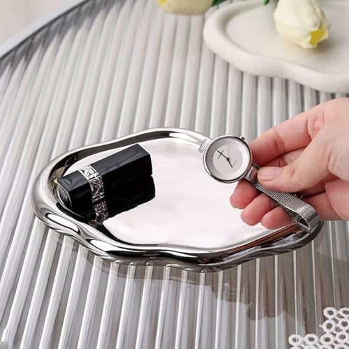Jewelry Tray Trinket Dish, Trinket Dish Jewelry Dish Trinket Tray for Women Cloud Plate Decorative Tray Trinket Dish Cute Room Decor for Rings Earrings Necklace Organizer (Silver Oval) - Image 4