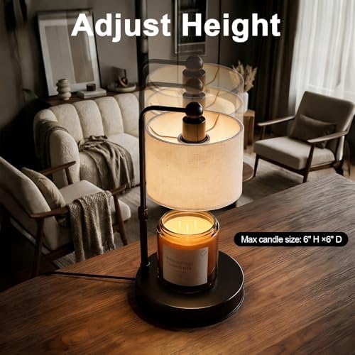 Candle Warmer lamp for 3 Wick Candles, Large Candle Warmer Lamp with Timer, Dimmable, Adjustable Height, Modern Farmhouse Linen Shade, Black Candle Warming Lamp, 2 Bulbs Included - Image 3