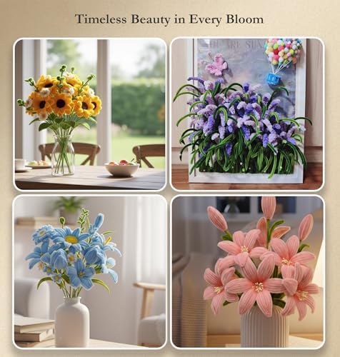 NREDXOON Pipe Cleaner Flower Kit w/Glue Gun 1200pcs 12 Colors Bouquet Craft - Image 5