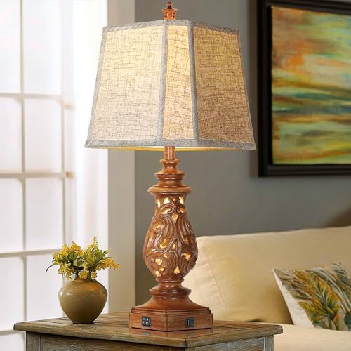 PARTPHONER 29" Table Lamps Set of 2, Bedside Lamps with USB A+C Ports & Night Light, Farmhouse Nightstand Lamps with Linen Fabric Shades for Bedroom Living Room, Wood Grain (LED Bulbs Included) - Image 7