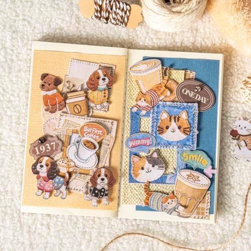 Alideco 120pcs Scrapbook Stickers Vintage Adorable Plush Embroidered Cuddly Pets Scrapbooking Junk Journal Crafts Embelishment Decoration Stickers (rongxiumengchong) - Image 6