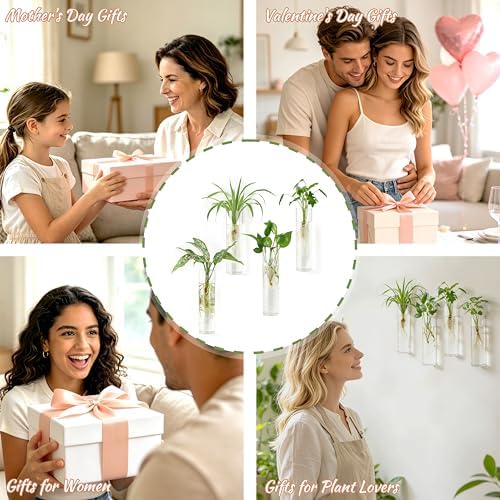 Mkono Wall Hanging Vases, 4 Pack Glass Propagation Stations Flower Planter - Image 4