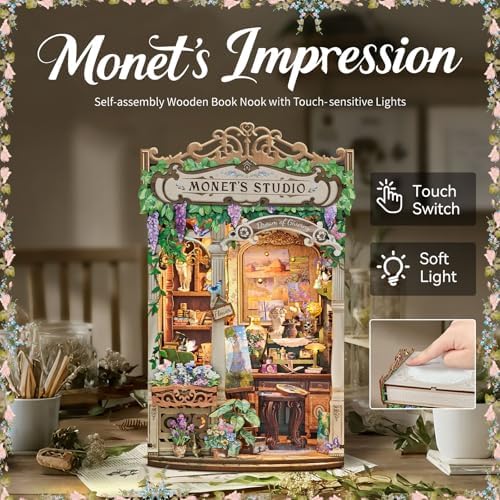 Monet's Studio Book Nook Kit, DIY Miniature House Kit with LED Light - Image 2