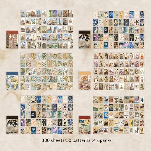 300 Pcs Vintage Aesthetic Washi Stickers Book - 6 Daily Life Scenery Themes Scrapbook Stickers Set for Journaling, Bullet Journal, Art Diary, Planner Notebook, Craft Gifts for Creatives - Image 2