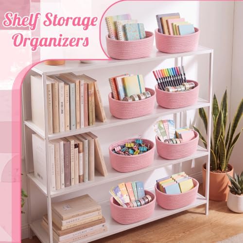 10 Pack Small Woven Baskets, Cotton Rope, Pink - Image 4