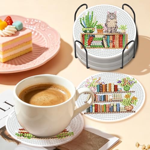 Diamond Art Coasters Kit for Adults, 8PCS Book Lover Coasters with Holder - Image 6