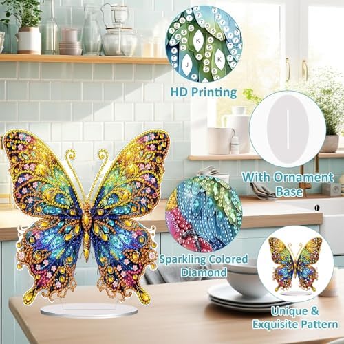 Diamond Painting Kits for Adults Beginners, 5D Full Drill Flowers and Butterfly Crystal Art Desktop Ornament, DIY Single Sided Home Office Desk Decor, Creative Craft Gift Set with Tools - Image 5