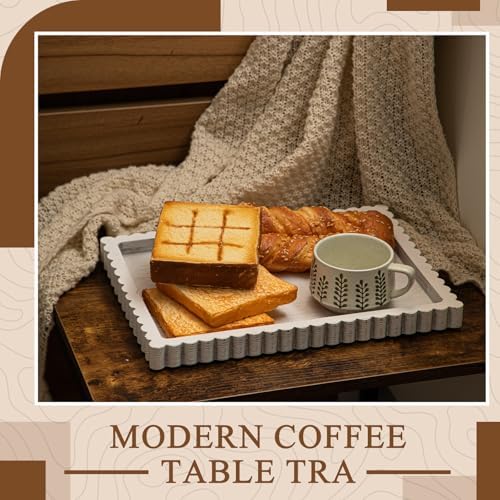 Lounsweer Wood Decorative Tray for Home Decor, 14'' x 10'' Wooden Serving Tray for Coffee Table Centerpiece Dining Kitchen Island Decoration Bathroom Counter Display (White Color,Pine) - Image 5