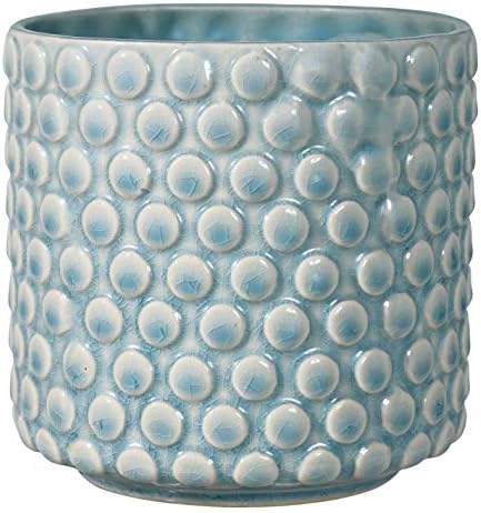 Nordring Stoneware Flower Pot – 5’’ Sky Blue Planter with Polka Dots – Modern Ceramic Pot with Crackle Glaze – No Drainage Holes – Holds 4’’ Indoor Plant by Nordring