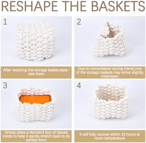 CREATCABIN Woven Small Baskets Cotton Rope Baskets for Organizing Bins White Mini Tiny Baskets Boho Square Storage Basket for Nursery Cosmetics Living Room Bathroom Cube Shelf Home Decor 7x5x6Inch - Image 5
