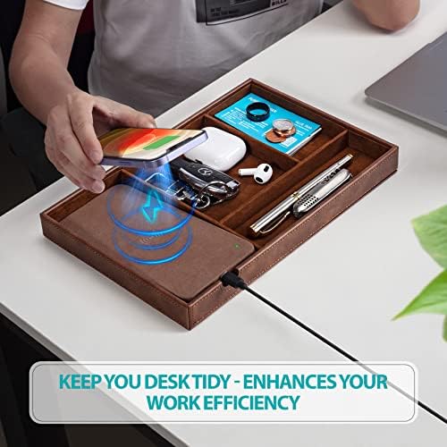 Valet Tray, Built in Wireless Charging Pad, Nightstand Organizer - Image 3