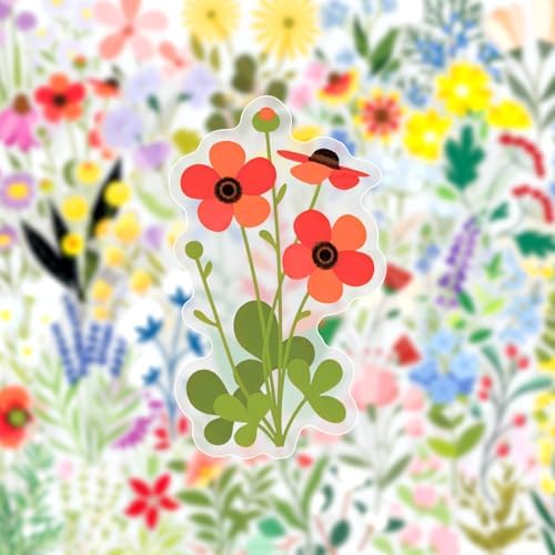 50PCS Transparent Flora Scrapbook Stickers, Flower-F - Image 4