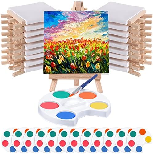 Crtiin 24 Set Mini Watercolor Paint Kit with 4x4 Canvas Easel Brush by Crtiin