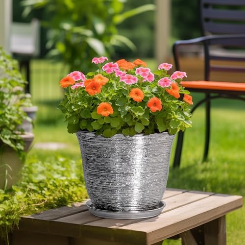 Ceramic Planter, 12 Inch Pots for Plants Indoor, Silver - Image 4