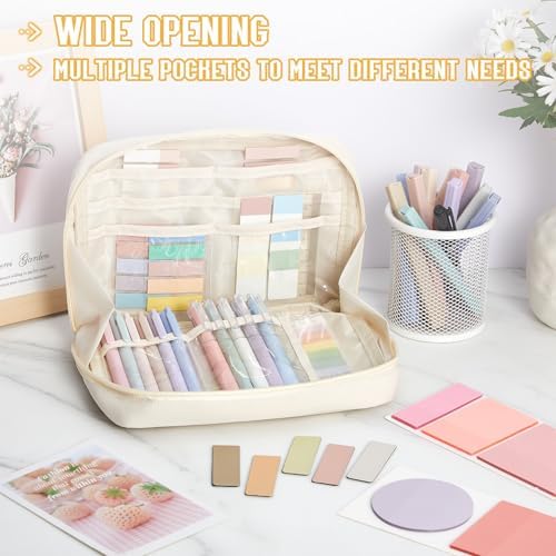 Jutom 41 Pcs Aesthetic Book Annotation Kit with Pencil Bag Bible Journaling Kit Notebook Sticky Note Tab Highlighter Black Ink Pen Page Marker School Office Supplies Bible Lover Gift(Beige) - Image 2
