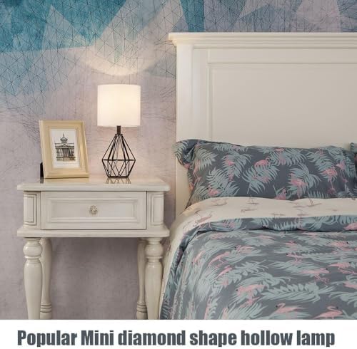 Black Bedside Table Lamp,Small Nightstand Lamp for Bedroom,Modern Desk Lamp with TC Fabric Shade Geometric Metal Base for Living Room Study Office Farmhouse - Image 4