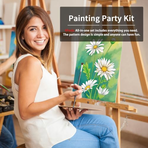 4 Pack Sip and Paint Kit, Pre Drawn Canvas for Painting for Adults Pre Printed Canvas to Paint Party Supplies Girls Night Games Date Night Art Set Flower Theme 12x16 in - Image 4