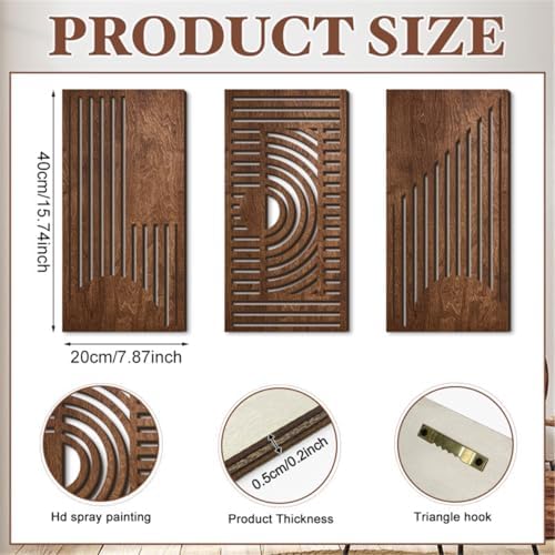 3 Pcs Geometric Wood Wall Art Decor, Boho Wall Sculptures for Home (B) - Image 2