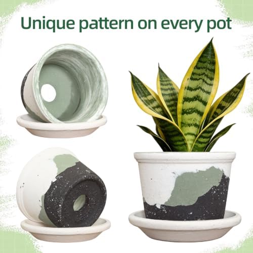 2.5 Inch Mini Ceramic Planter Pot with Drainage Hole and Saucer, Round Flower Pot for Indoor Plants, Cactus Herbs Windowsill Decor(White&Green) - Image 5