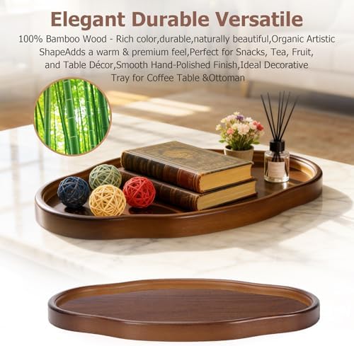 Bamboo Wood Serving Tray, 14.57 Inch Irregular Decorative Serving Trays Platters for Home,Party,Coffee Table,Dining Table & Countertop - Image 4