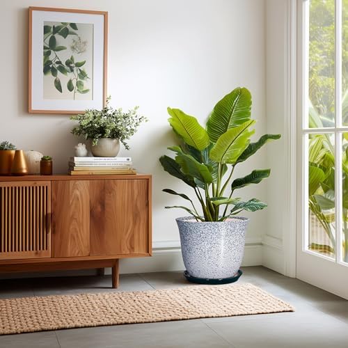 12 Inch Pot for Plants- Ceramic Planter Indoor Outdoor, Round Large Plant Pots with Drainage Hole and Saucer, Decorative Flower Pots, Modern Planter, Garden Decor, Plant Lovers Gifts, Green - Image 6