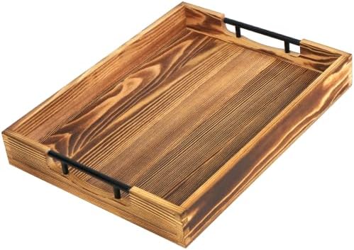 LotFancy Wood Serving Tray with Metal Handles, 17x13 Inch Tray for Ottoman by LotFancy