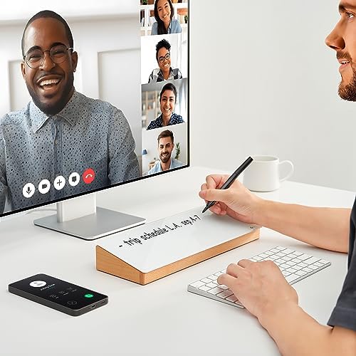 Glass Desktop Whiteboard with Wood Organizer for Small Office Accessories, Aesthetic Desk Dry Erase White Board with Drawer for Home Office Cubicle, Marker & Eraser Included, Yeoux - Image 2