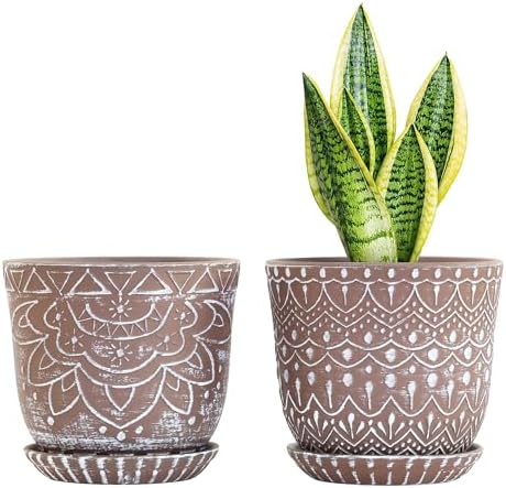 Gepege Ceramic Plant Pots, 6 Inch Indoor Planters with Drainage & Saucers by Gepege