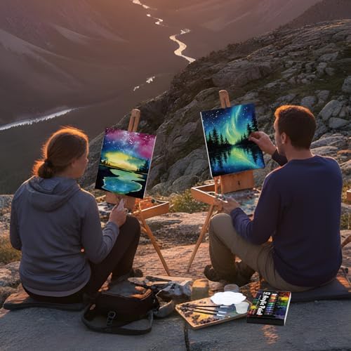 Cholemy 6 Set Paint and Sip Kit for Adults 8"x 10" Pre Drawn Canvas Painting with Wooden Easel Acrylic Paint Wash Cup Brushes Palette Apron for Painting DIY Adult's Date Party Supplies(Landscape) - Image 6