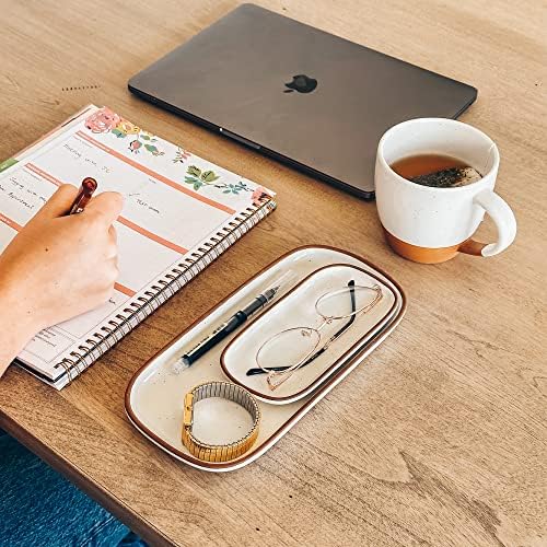 Mora Ceramic Decorative Tray - Rectangle 10in Dish for Jewelry, Soap Dispenser, Perfume, Makeup, Accessories, Candle, in the Bathroom Vanity, Bedside, or Kitchen Counter. Cute Organizers - White - Image 6