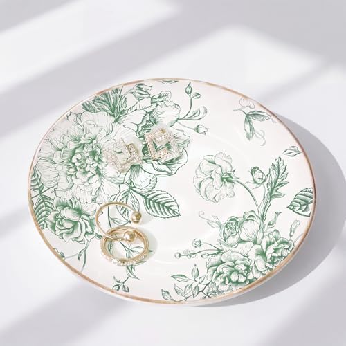 Mifoci Floral Ceramic Jewelry Tray Ring Holder Trinket Dish for Women Green by Mifoci