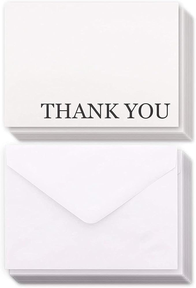 Sustainable Greetings 120 Pack Thank You Cards with Envelopes Bulk for Weddings, Bridal Showers, Graduations, Bridal, Blank Inside - Minimalist Black and White Design Thank You Card