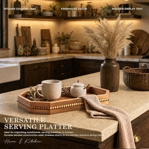 EOSAHR Acacia Wood Decorative Tray: Serving Tray for Room Decor, Brown - Image 3