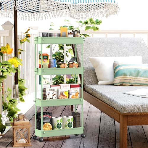SPACEKEEPER Slim Rolling Storage Cart, 4 Tier Bathroom Cart Organizer,Green - Image 7