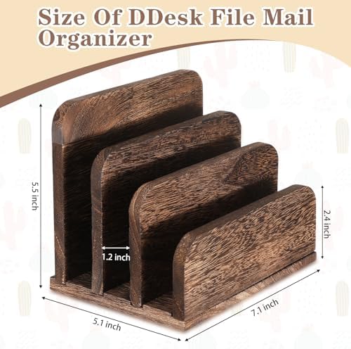 Briwooody Wooden Mail Organizer 3 Slots Mail Holder, Dark Brown - Image 2