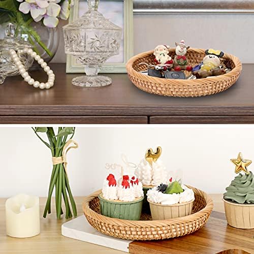 Hipiwe Set of 3 Key Basket Bowl for Entryway Woven Wicker Storage Basket Bowl Round Rattan Serving Basket Tray Fruit Snacks Candy Organizer Bowl for Keys Wallet Cell Phone Home Decor - Image 2