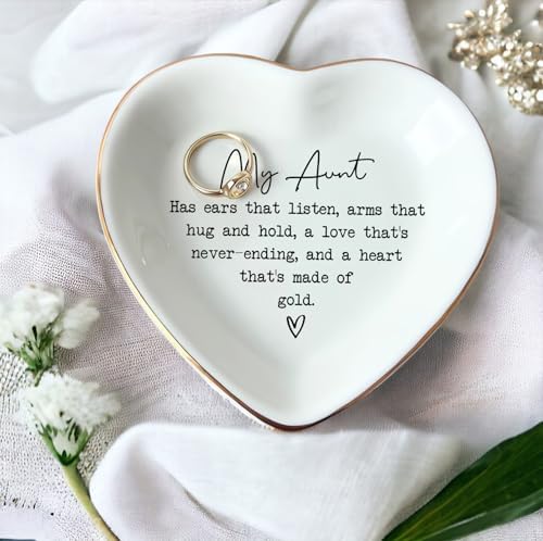 Aunt Gift Heart Ring Dish, White Ceramic Jewelry Dish, Jewelry Storage for Mothers Day, Auntie, Birthday Present for Aunty From Niece, Birthday Christmas Women Days Gifts Idea - Image 4