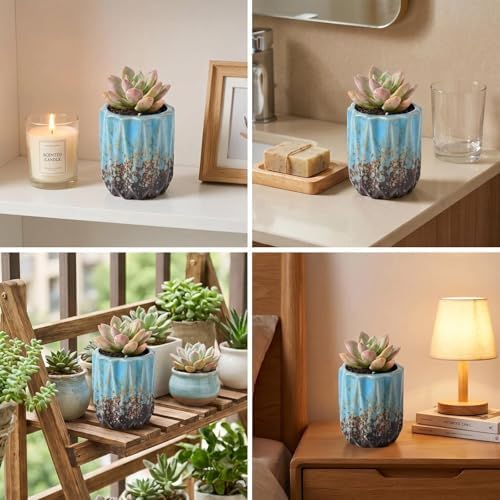 Succulent Plant Pots Ceramic Plant Pots and Drainage Hole Bonsai Planter Small Flower Pots for Indoor Outdoor Use for Home Office Garden Decoration,Plants Not Included (Blue B) - Image 6