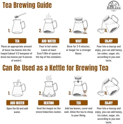 Baalaka Glass Teapot with Infuser, Stovetop Glass Tea Kettle, 33oz/1000ml - Image 6