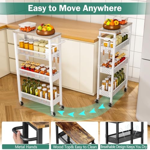 Vivihomety 4-Tier Slim Utility Rolling Laundry Cart with Wheels, Metal - Image 5