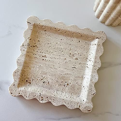 Vintage Natural Marble Tray Small Ornaments Scalloped Tray Handmade Storage Dish for Counter, Vanity, Dresser, Nightstand and Desk (Beige Travertine) - Image 6