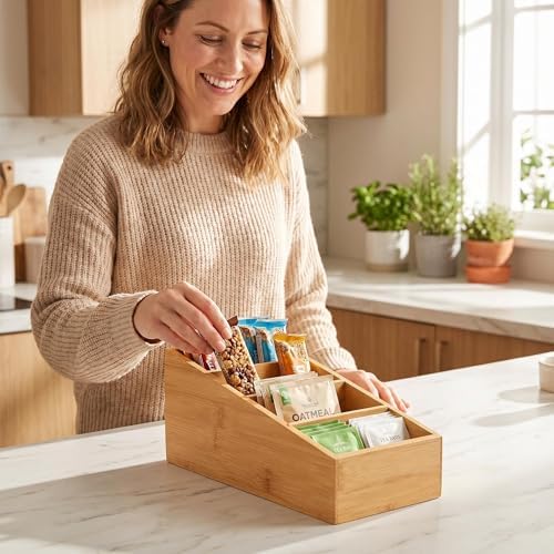 2 Pack Bamboo Snack Organizer, 4 Section - Image 2