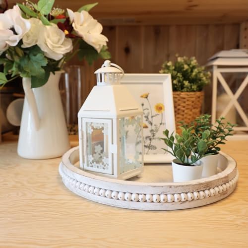 Hrastany Round Wood Serving Tray for Coffee Table, Whitewashed - Image 2