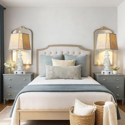 PARTPHONER 29" Table Lamps Set of 2, Bedside Lamps with USB A+C Ports & Night Light, Farmhouse Nightstand Lamps with Linen Fabric Shades for Bedroom Living Room, Washed Blue (LED Bulbs Included) - Image 5